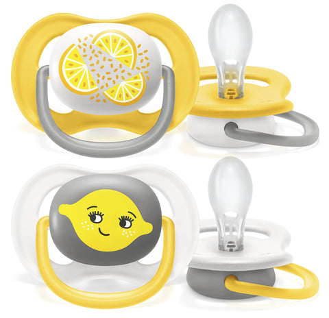 Philips Avent Ultra Air Dummy, 6-18 Months, Orthodontic, 0% BPA, 2 Pieces, with Sterilisation and Transport Case SCF080/18 Yellow & Orange 2 Count (Pack of 1)