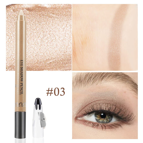 Boobeen Glitter Eyeshadow Stick, Cream Eyeshadow Pencil with Sharpener, Metallic Eyeshadow Crayon for Eye Makeup