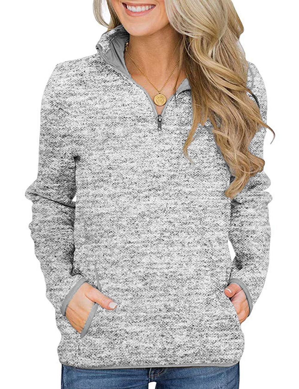 Sweatshirt Woman Cosy Top Casual Long Sleeve Zip Stand Collar Jumper Ladies Clothing Without Hood Grey L