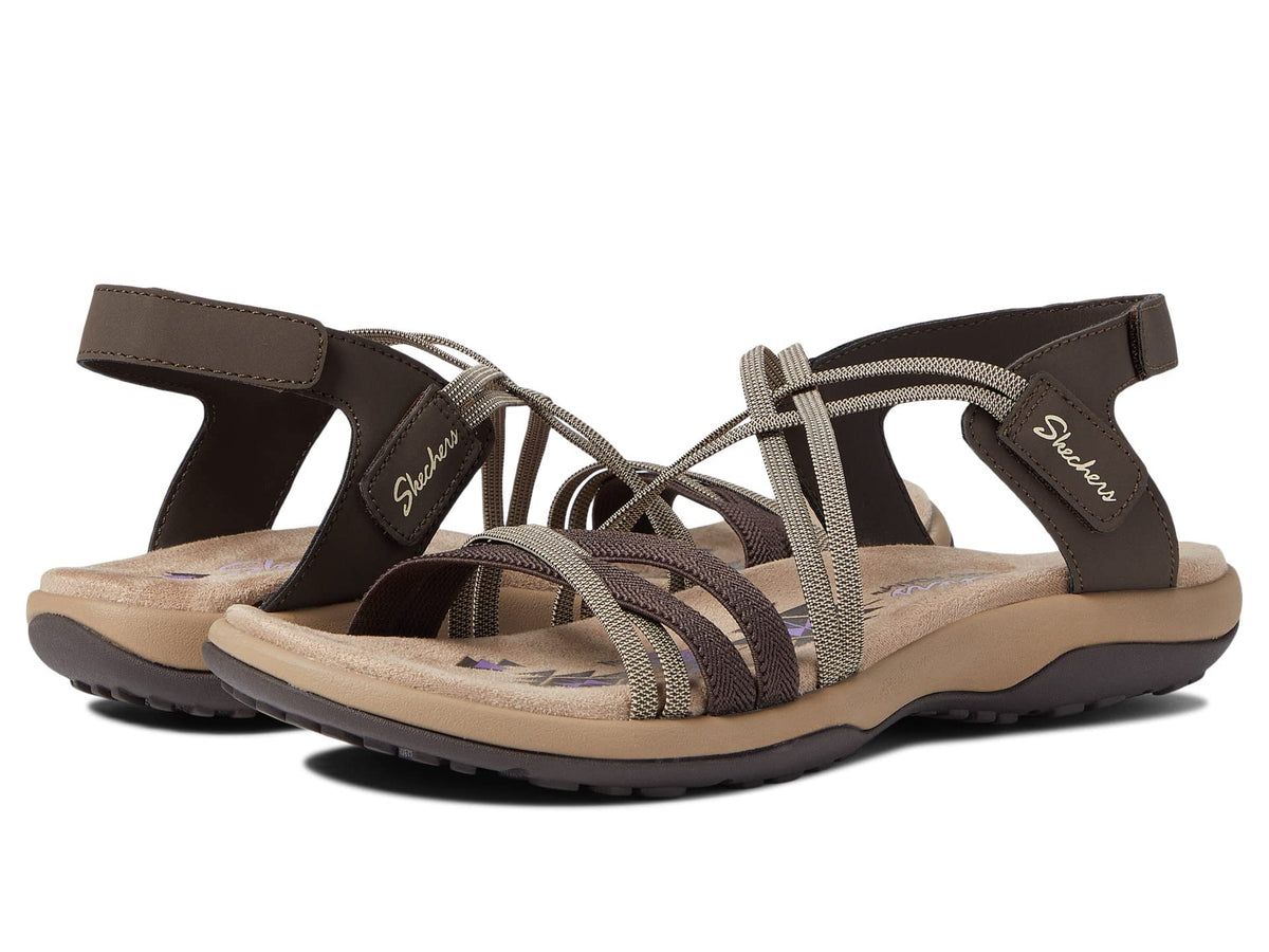 Skechers Women's Reggae Slim-Takes Two Flat Sandal, Chocolate, 7