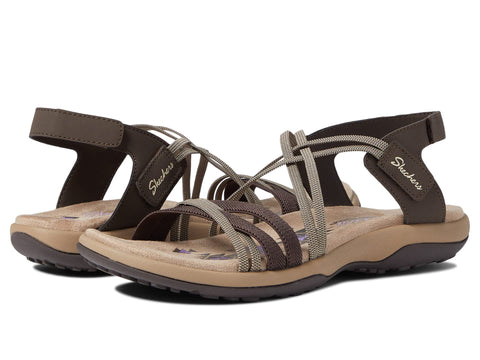 Skechers Women's Reggae Slim-Takes Two Flat Sandal, Chocolate, 7