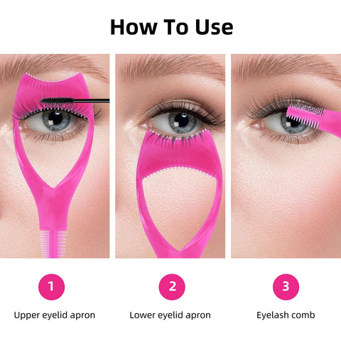 WLLHYF 3 Pack Mascara Shield Guard Makeup Eyelash Applicator Cosmetic Mascara Guide Separator Upper Lower Lash Comb Helper Tool Plastic Eyelashes Clean Brush Beauty Accesories (blue, pink, rose)