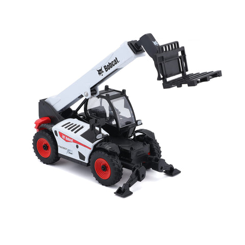Bburago Die-Cast Bobcat TELEHANDLER with Working Pallet Fork - Replica Collectible Model Toy - 1:50 Scale, White