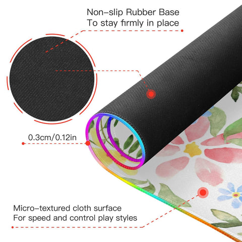 Floral Flower Watercolor Wireless Charging Mouse Pad for Mobile Phone Extra Large Gaming Mousepad with 13 Lighting Modes Keyboard Mat for Gaming MacBook PC Laptop Desk Home Office