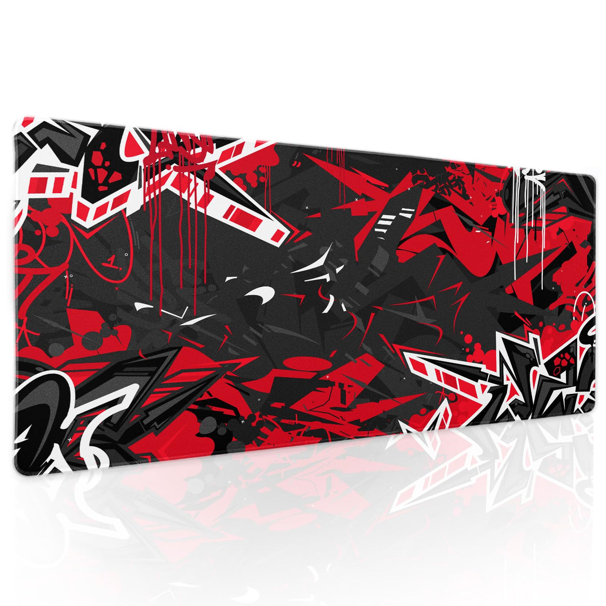 Black Red Gaming Mouse Pad XL Abstract Graffiti Geometric Cool Extended Big Large Desk Mat Non-Slip Rubber Base Stitched Edge Long Keyboard Mousepad for PC Computer Laptop,31.5Ã—11.8 in