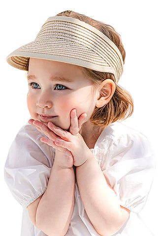 Straw Sun-Visor-Hat for Kids Foldable Adjustable Summer Beach Sun Hat UV Protection 3 to 7 Years
