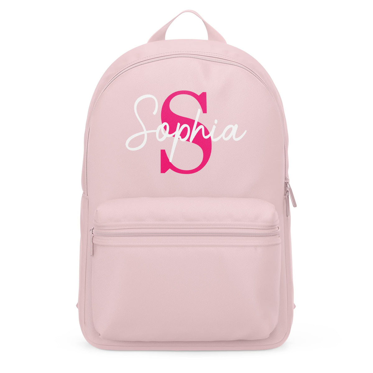 Purple Print House Personalised Pink Name and Initial Mini Backpack, Girls Custom Back to School Bag, Gifts for Daughter on First Day of Nursery or Primary School, Light Pink