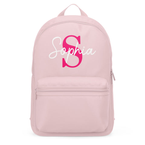 Purple Print House Personalised Pink Name and Initial Mini Backpack, Girls Custom Back to School Bag, Gifts for Daughter on First Day of Nursery or Primary School, Light Pink