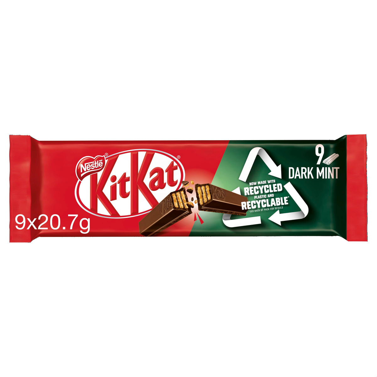 KitKat 2 Finger Dark Mint Chocolate Biscuit Bar Multipack, 9 x 20.7 g