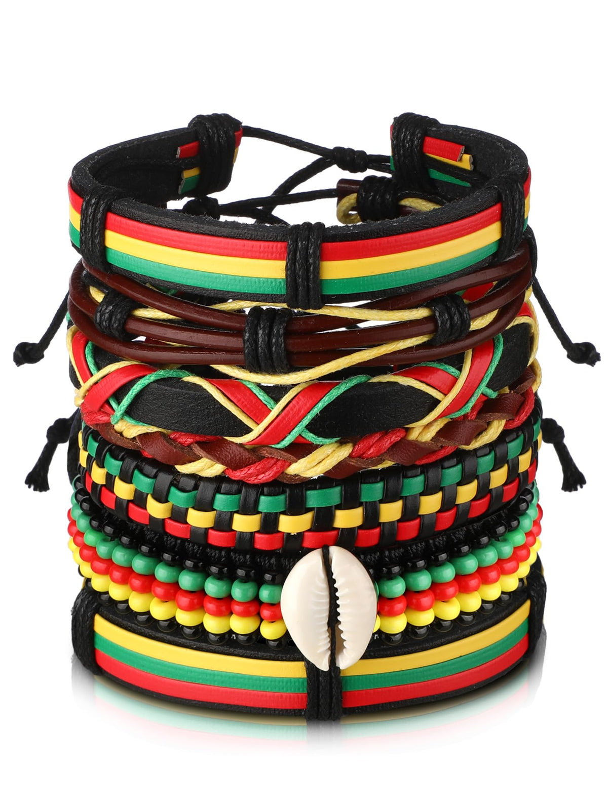 Sureio 7 Pcs African Beaded Bracelet Adjustable Jamaica Jewelry Multi Layer Ethnic Tribal Braided Bracelet Men Women (Stylish)
