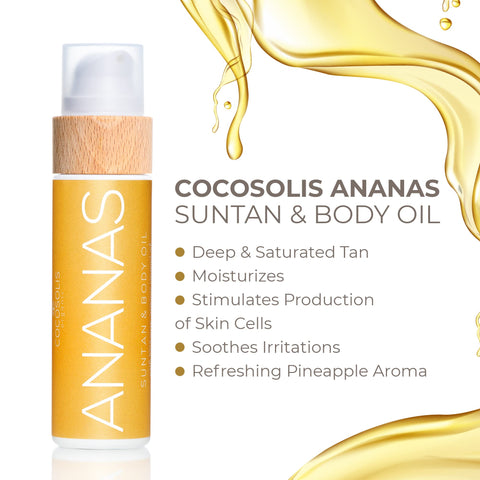 COCOSOLIS ANANAS tanning accelerator - organic tanning oil with vitamin E & pineapple scent for a quick, intensive tan - tanning enhancer for a rich chocolate tan - nourishing body lotion (110)