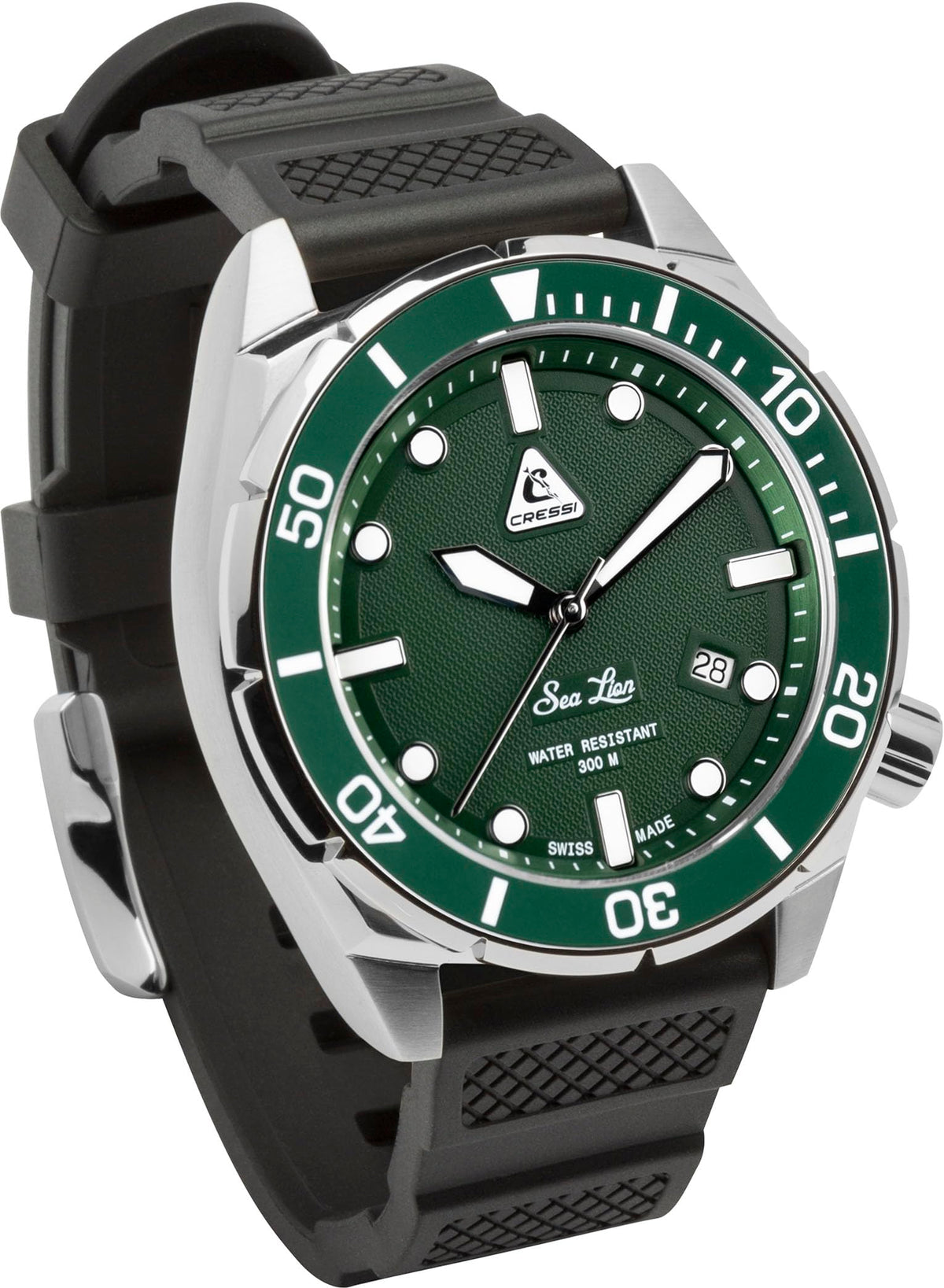 Cressi Professional Unisex Diving Watch KS767190, Silver/Green Paraggi Edition, Diameter 44 mm