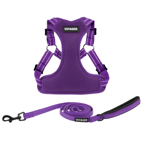 Best Pet Supplies Voyager Adjustable Dog Harness Leash Set with Reflective Stripes for Walking Heavy-Duty Full Body No Pull Vest with Leash D-Ring, Breathable All-Weather Wear - Purple, S