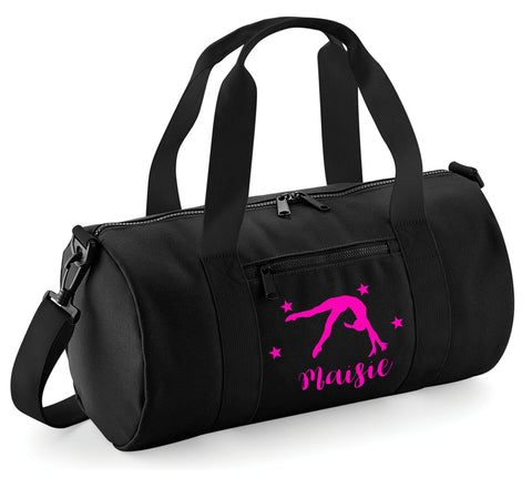 Personalised Gymnastics Bag for Girls Gym Kit Handstand Barrel Bags Dance Shoes Frontflip Holdall Kids Back to School Accessories Custom Name Gift for Her (Black-Pink-White)