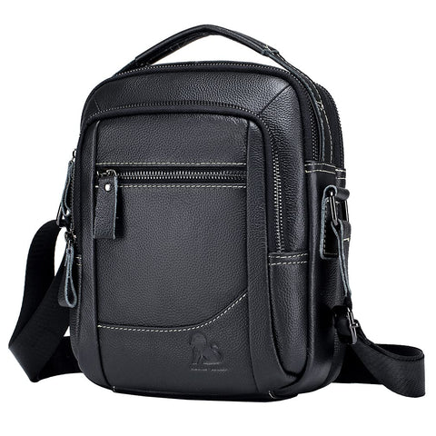 Leather Shoulder Messenger Bag Handbag for Men Outdoor Travel Business Crossbody Small Briefcase Phone Wallet Tote Camping Casual Sling Daypack Black