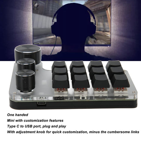 VBESTLIFE One Handed Mechanical Keyboard, 12 Keys RGB Programmable Macro Keyboard with 3 Adjustment Knobs, Bluetooth USB Connection, for Office Home Gaming