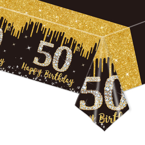 50th Birthday Table Cloth Black Gold,137*274cm Black Gold 50th Birthday Party Table Decoration Plastic Waterproof Rectangular Table Cover for Men Women Him Her Birthday Gifts Party Table Decoration