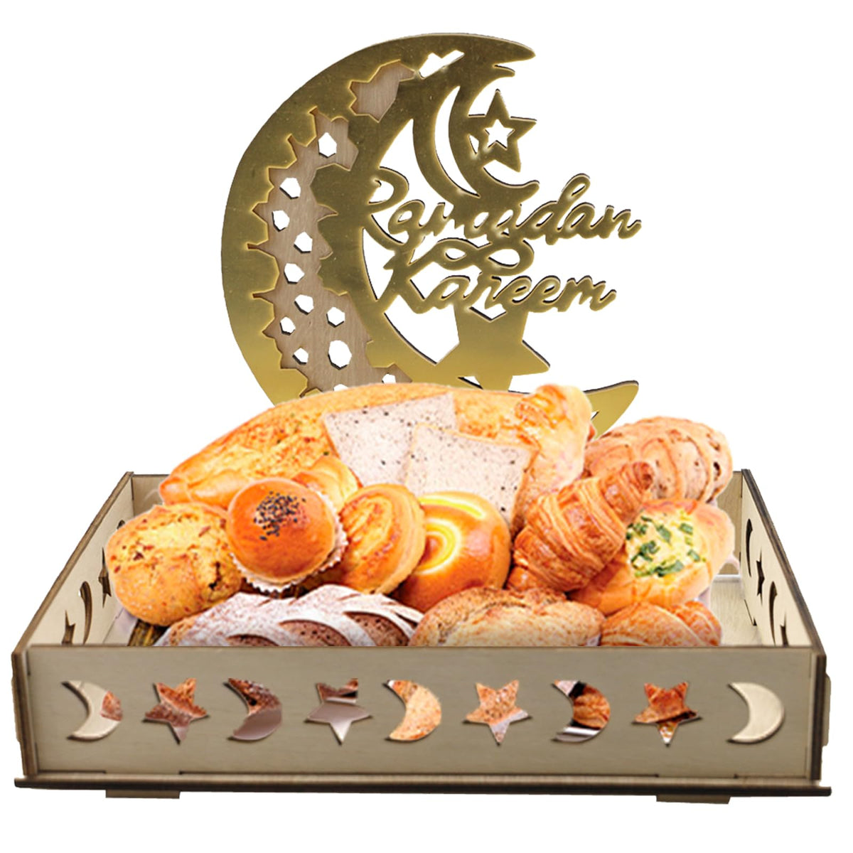 1 Pc Ramadan Tray Wooden Food Serving Tray Moon and Star Tray Islam Eid Mubarak Platter Tray Rectangle Shape Ramadan Plates Ramadan Decor Eid Tray for Eid Party DIY Home Dessert Cupcake Snack