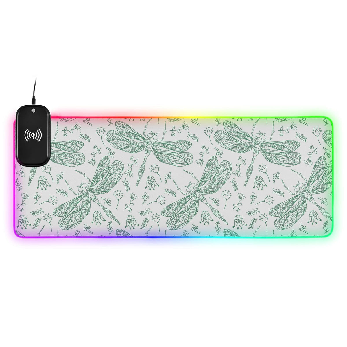 Dragonfly Wireless Charging Mouse Pad for Mobile Phone Extra Large Gaming Mousepad with 13 Lighting Modes Mouse Mat for Gaming MacBook PC Laptop Desk Office Home
