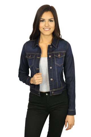 StyLeUp Women's Classic Casual Vintage Denim Jean Jacket/Vest , Dark Denim - Jacket, Small