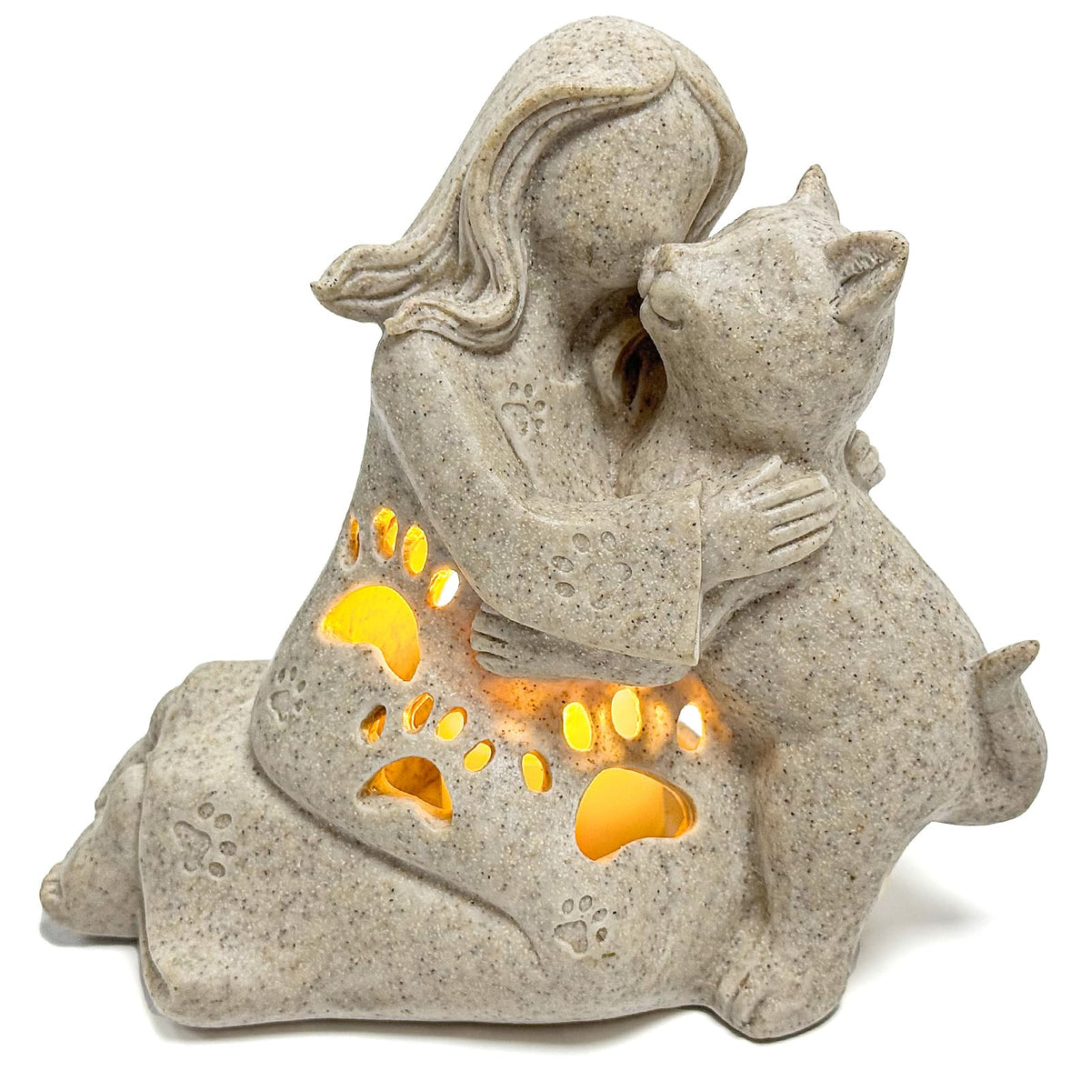 INLOMEM Cat Memorial Gift, Granite Sculpture, Hand-Sculpted Resin Pet Loss Sympathy Gift with LED Candle Holder, Home Decor for Pet Owners (Granite)