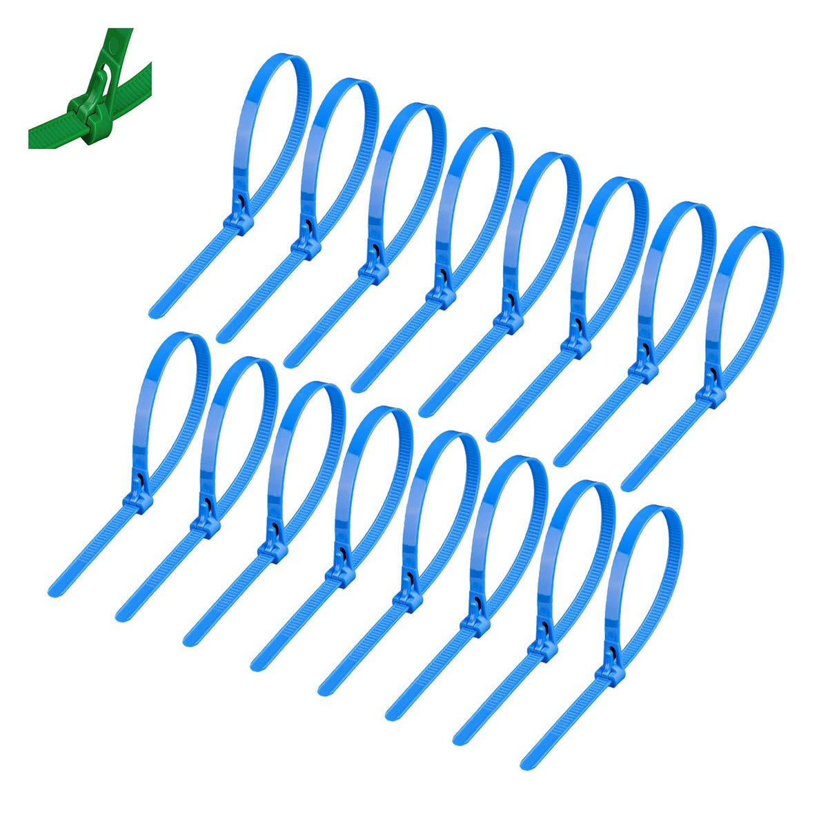 PLAYTHROUGH Multipurpose Releasable Zip Ties 20cm, Live Buckle Nylon Cable Ties 100 Pcs, Reusable Adjustable Cable Tie for Lndoor and Outdoor (Blue)
