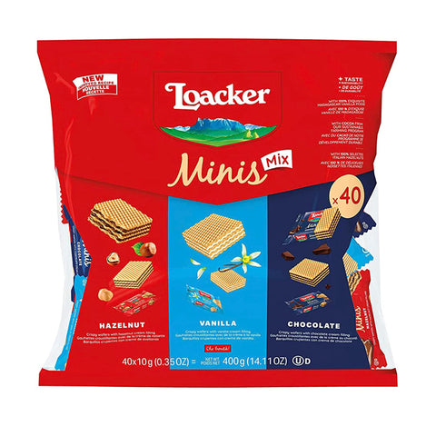Loacker Minis Wafer Variety Pack - 30% Less Sugar - Premium Assorted Cream Filled Wafer Cookies, 10g, 40 Individually Wrapped Snacks
