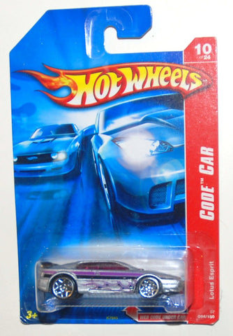 2007 Hot Wheels Code Car, Lotus Esprit, Silver with Purple Flames, 10 of 24, 094/180 (1 Each)