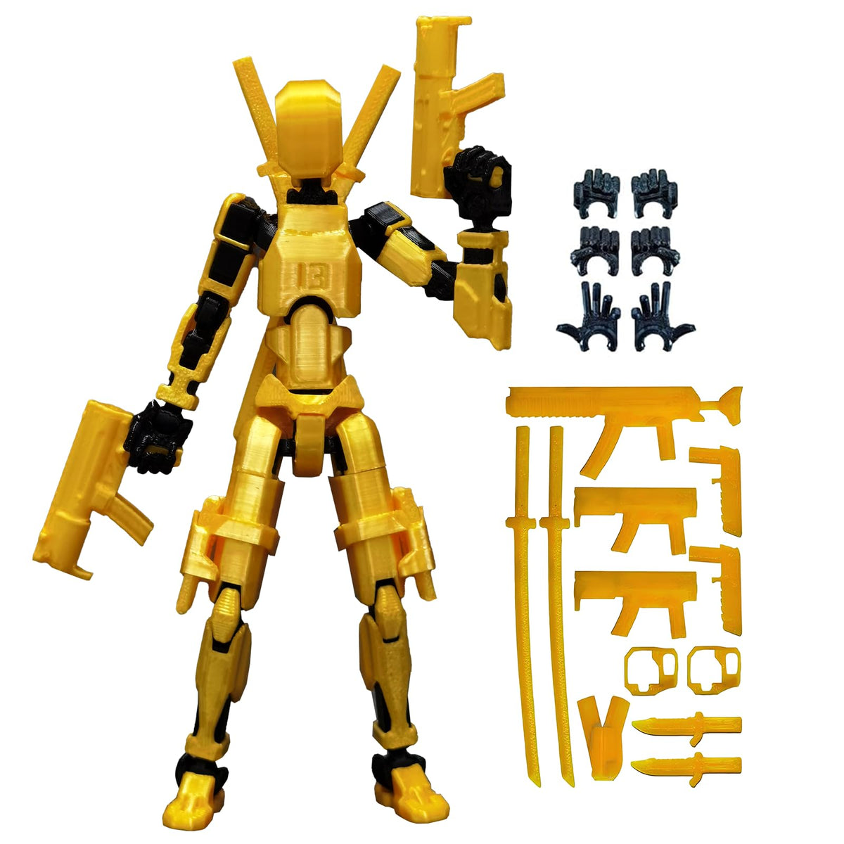 (Assembly Completed) 3D Printed T13 Action Figure, Dummy 13 Collectible Action Figure Articulated, for Collectors Desktop Decorations,muÃ±eco de acciÃ³n (Gold Black)