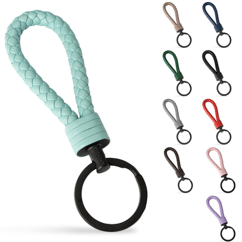 SERASAR Keychain Leather with Stainless Steel Keyring - Additional Rings for small Keys - Ideal for Car, Motorcycle, Bike and House Keys - With Gift Box for Men & Women