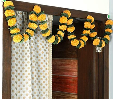 Itiha Yellow Marigold Genda Phool Floral Diwali Toran Door Hanging Garland for Diwali, Housewarming, Satyanarayan, Housewarming, Puja, Auspicious Occasion -6 feet