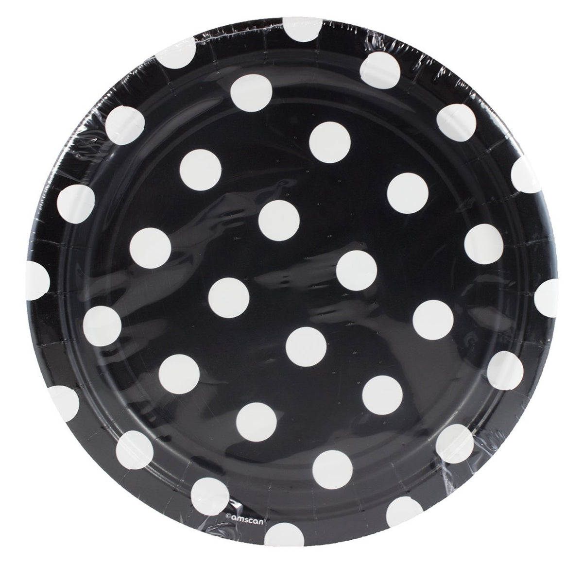 Amscan Dots Round Plates Party Supplies, 7" x 7", Black