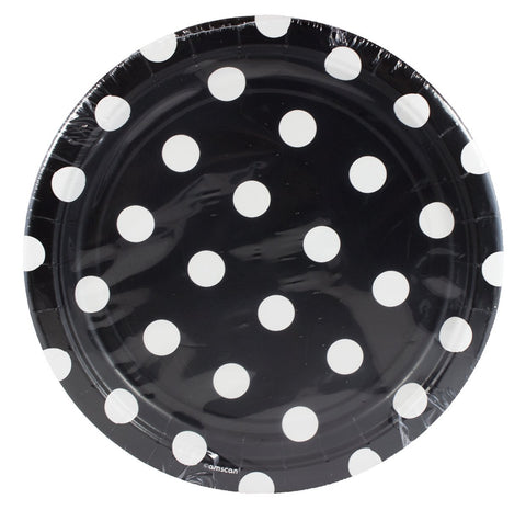 Amscan Dots Round Plates Party Supplies, 7" x 7", Black