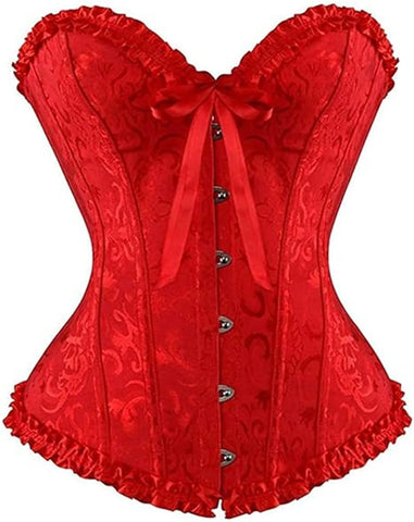 LSFYSZD Women's Lace Up Boned Overbust Corset Bustier Lingerie Bodyshaper Top Plus Size (Red, M)