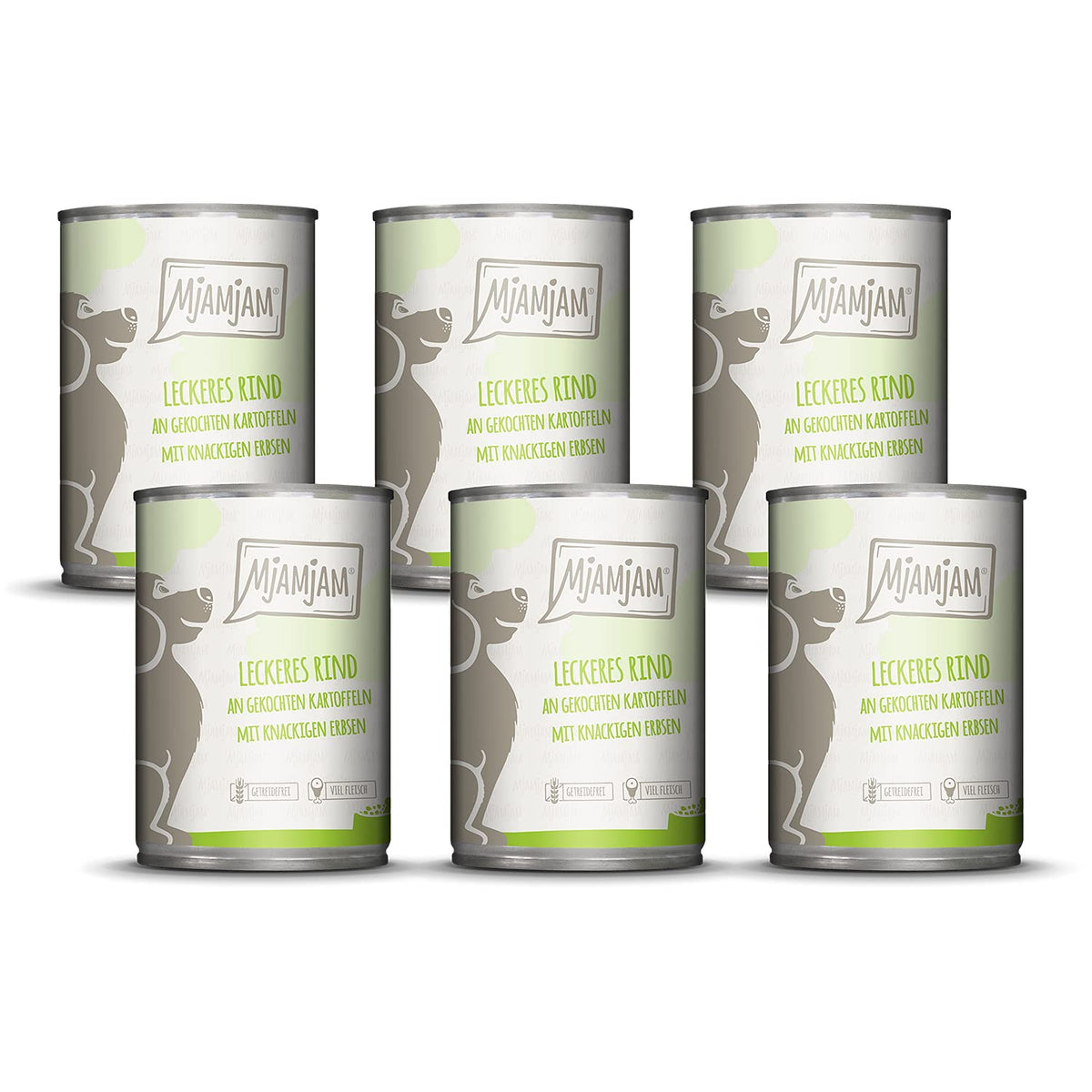 MjAMjAM - premium wet food for dogs - delicious beef on boiled potatoes with crunchy peas, pack of 6 (6 x 400 g), natural with extra meat