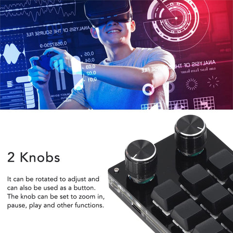 Naroote Gaming Keypad Programmable Keypad Keyboard Knob Macro Keypad,Mechanical Gaming Keypad 12 Keys 2 Knobs Small OSU Gaming Keyboard DIY Programmable Keyboard with USB Cable