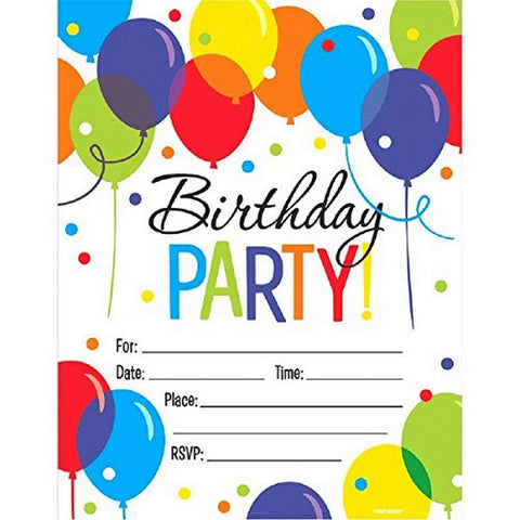 Amscan Balloon Bash Mega Value Pack Invitations Multicolor Party Supplies, 5 5/8" x 4 3/8"