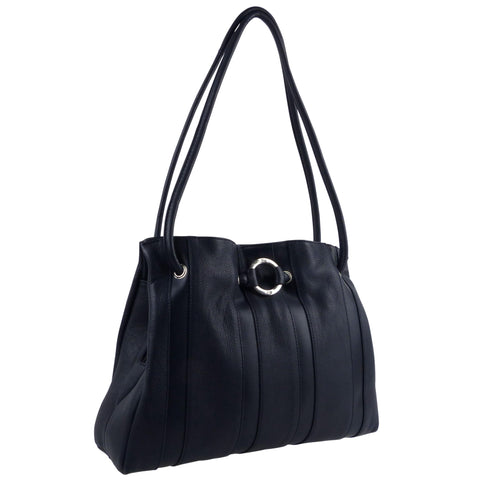 Gigi Othello Soft Leather 3 Section Shoulder Handbag (Navy Stripe)