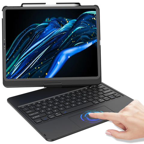 KBCASE Touch Keyboard Case for iPad Air 13-inch (M2) 2024/for iPad Pro 12.9 inch 3rd/4th Generation 2018/2020, 360°Rotatable Case with Touchpad & Pencil Holder for iPad Air 13 inch/Pro 12.9 (Black)