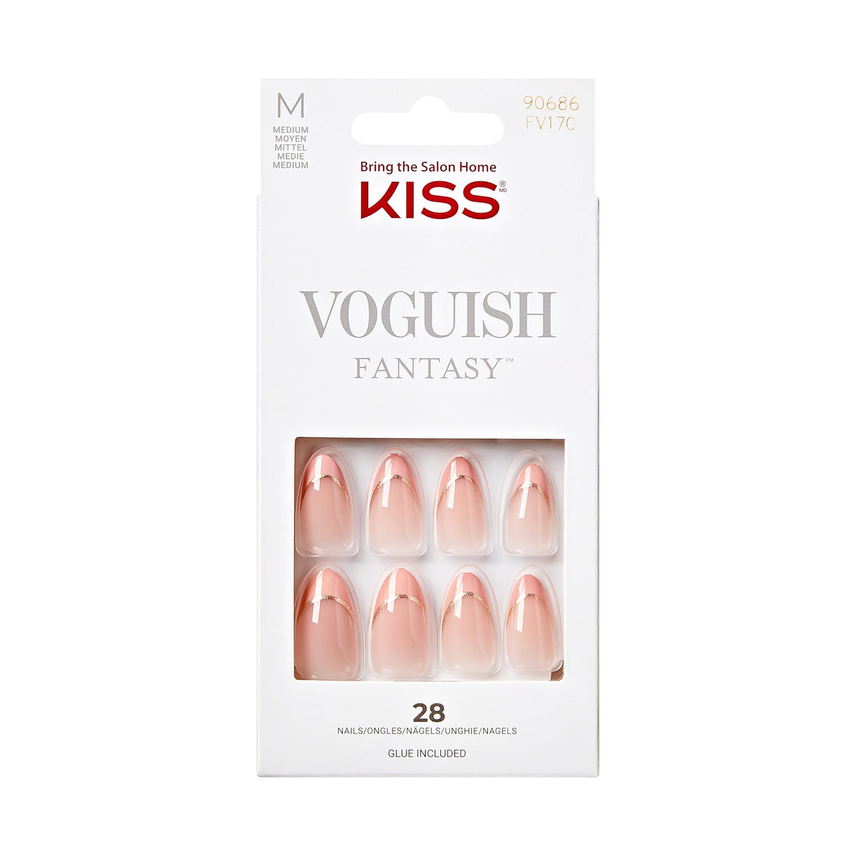 KISS, Press-On Nails, Nail glue included, 'clatant', Medium Size, Almond Shape, Includes 28 Nails, 2g Glue, 1 Manicure Stick, 1 Mini file