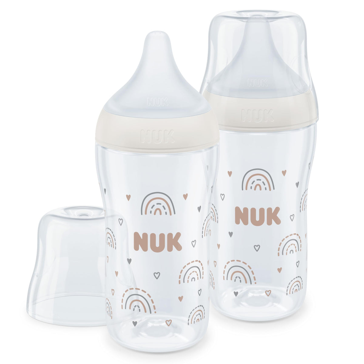 NUK Perfect Match Baby Bottles Set | 3+ Months | Adapts to Babys Palate | Temperature Control | Anti Colic Vent | 260 ml | BPA-Free | Medium Silicone Teat | Rainbow | 2 Count