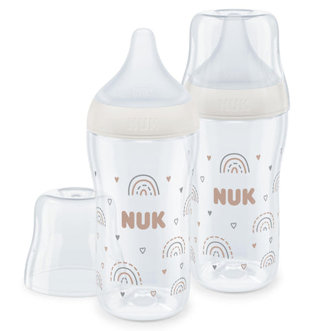 NUK Perfect Match Baby Bottles Set | 3+ Months | Adapts to Babys Palate | Temperature Control | Anti Colic Vent | 260 ml | BPA-Free | Medium Silicone Teat | Rainbow | 2 Count