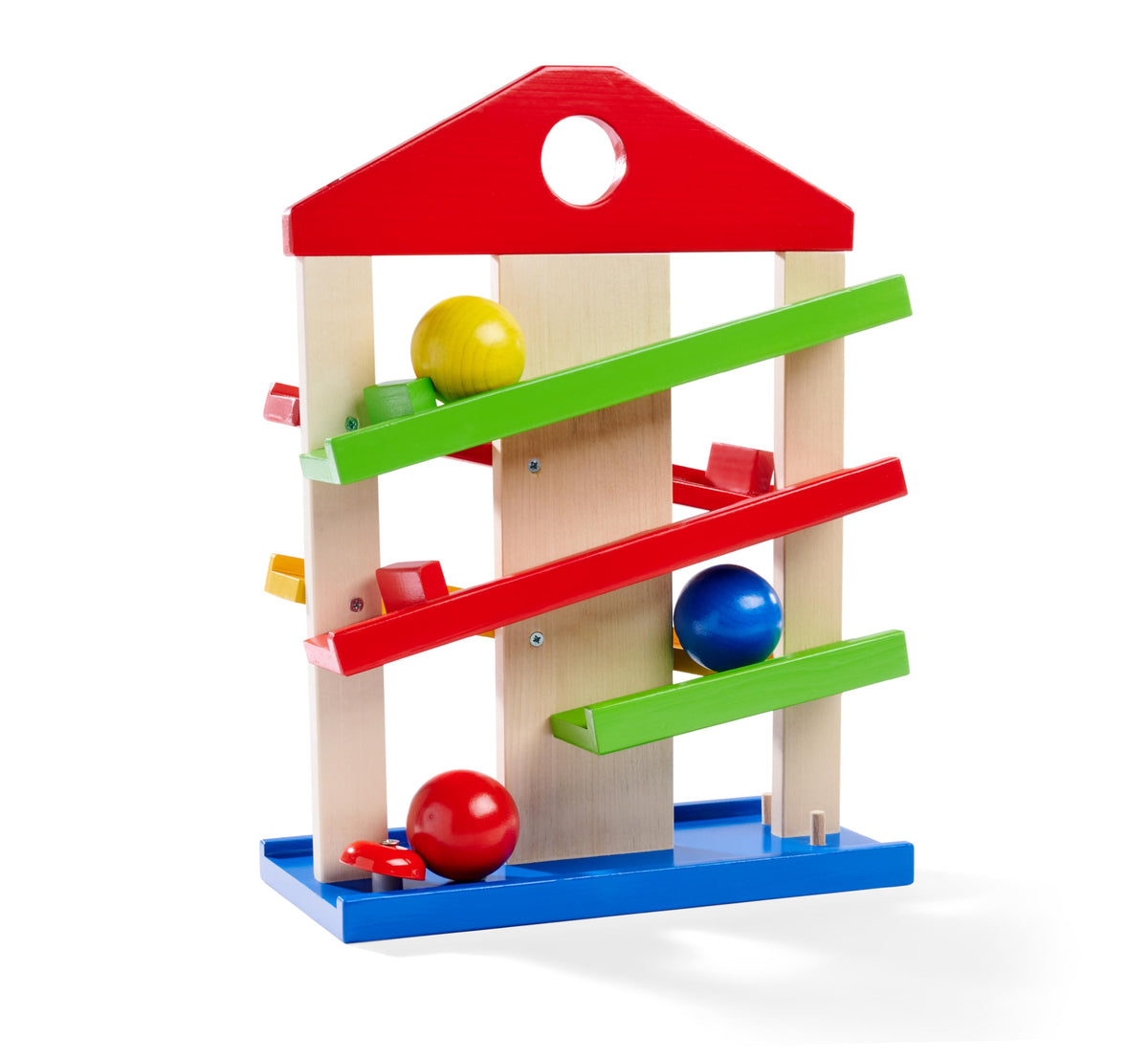 Wooden Marble Run Game for Kids | Fun Coloured Wooden Toys with 3 Marbles & Fun Bell | for Ages 1+