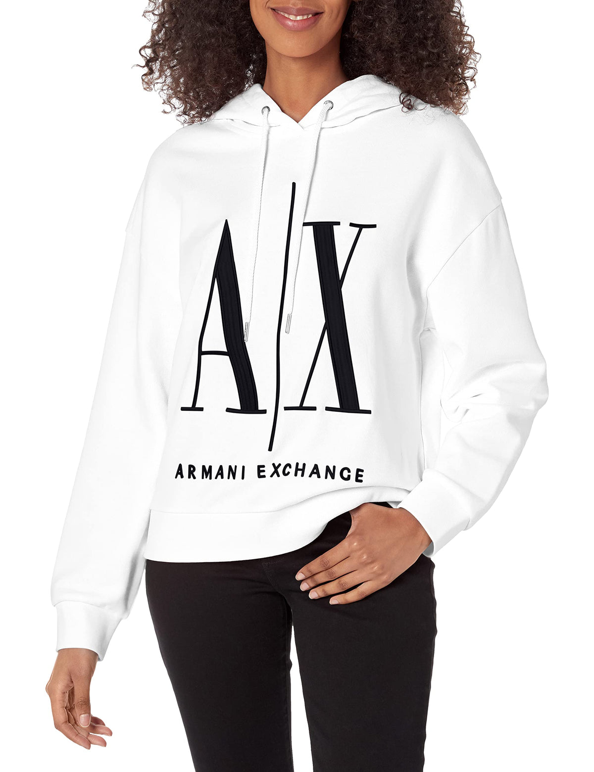 Armani Exchange Women's Icon Project Hooded Sweatshirt, Opt.White, XL