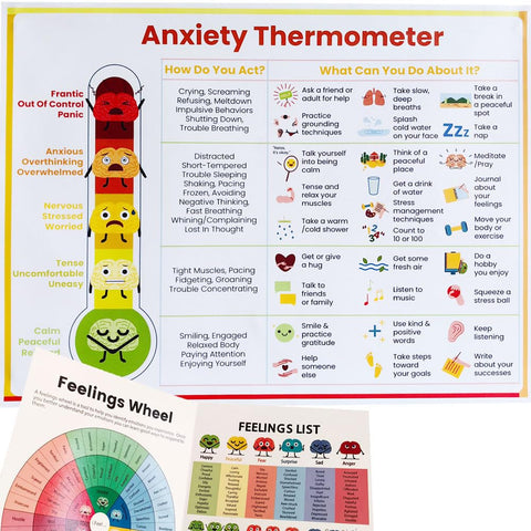 Feelings Emotions Chart for Kids Teens - Anxiety Thermometer Coping Skills - Mental Health Feelings Chart Canvas Posters for Therapy Counseling (1 Canvas Posters and 2 Print Posters) Unframed 12x16in
