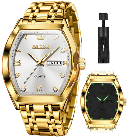 OLEVS Square Watch for Men Business Dress Diamond Analog Quartz Date Luxury Wrist Watch Gold Silver Casual Stainless Steel Waterproof Luminous Two Tone Men Watches reloj para Hombre