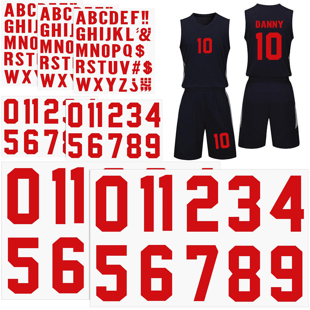 190 Pcs Iron on Letters Iron on Numbers Alphabets Fabric Stickers 8 Inch and 3 Inch Number Patches 2 Inch Heat Transfer Letters for Clothing DIY Crafts Sports Team Uniform (Classic Style,Red)