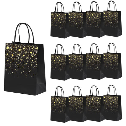 XNX 24 Pack Paper Party Bags,Kraft Paper Party Bags with Handles for Birthday,Business,Boutique,Wedding and Party Celebrations(Black Star)