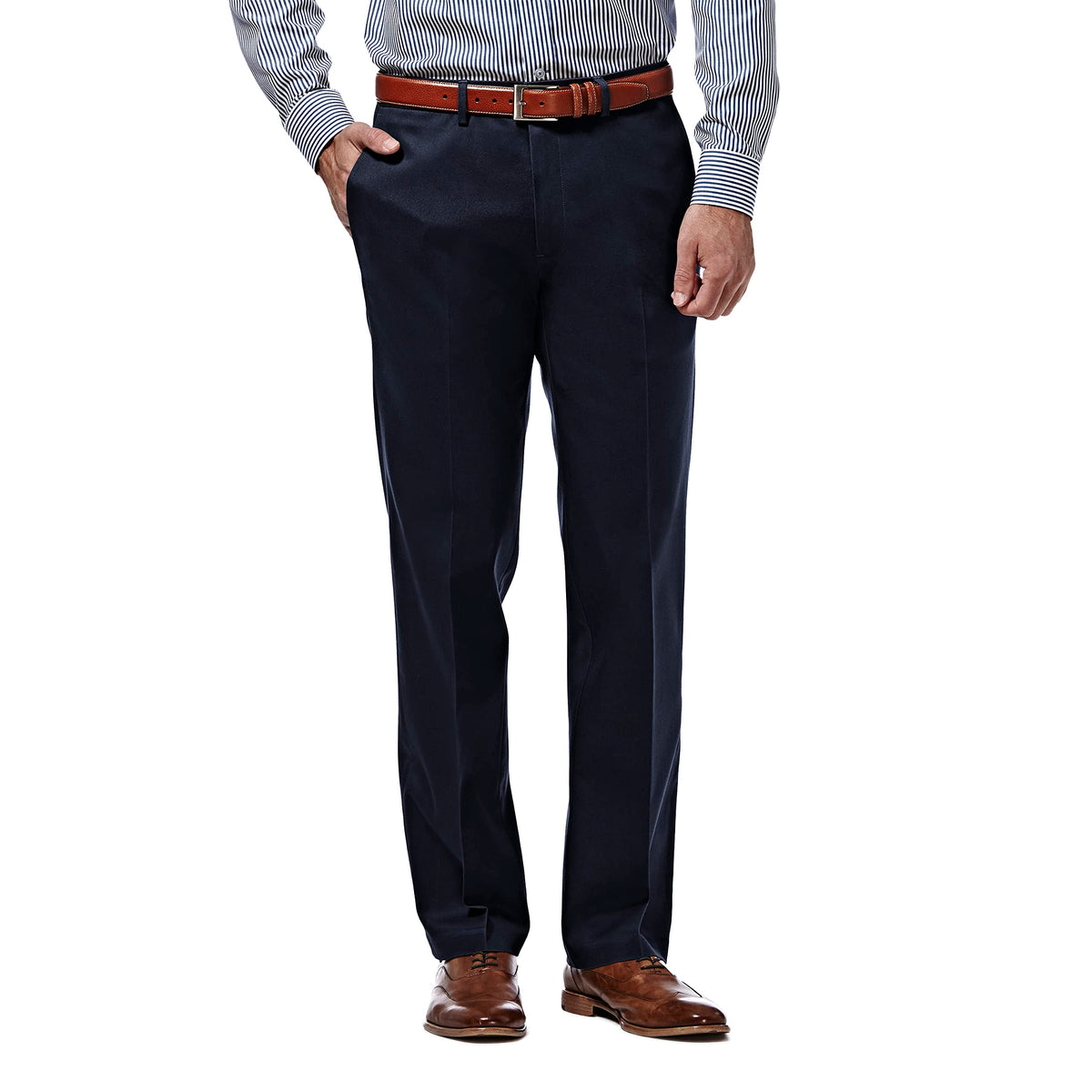 Haggar Men's Premium No Iron Khaki Straight Fit & Slim Fit Flat Front Casual Pant, Dark Navy, 38W x 30L