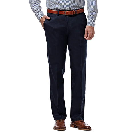 Haggar Men's Premium No Iron Khaki Straight Fit & Slim Fit Flat Front Casual Pant, Dark Navy, 38W x 30L